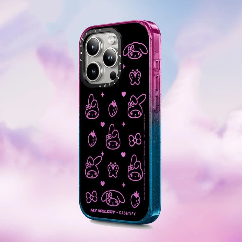 CASETiFY X My Melody Monogram Case Black Edge Peach Haze Cotton Candy Collection Color Clear Hard Case Impact Case cho Apple IPhone 12 13 14 15 16 Pro Max Plus có hộp