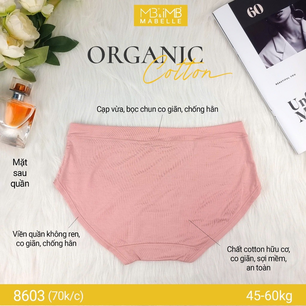 Quần lót nữ cotton hữu cơ MB Mabelle 8603 - Basic Organic 100%, siêu mềm mại, khử khuẩn - Set 5c