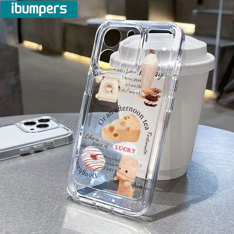 ibumpers Ốp Lưng IPhone Retro Thời Trang Búp Bê Chó Con Họa Tiết Thực Phẩm Ốp Điện Thoại Trong Suốt Dày Dặn TPU Mềm Chống Sốc Cho IPhone 16 15 14 12 13 11 Pro Max IP 7 8 Plus X XS XR