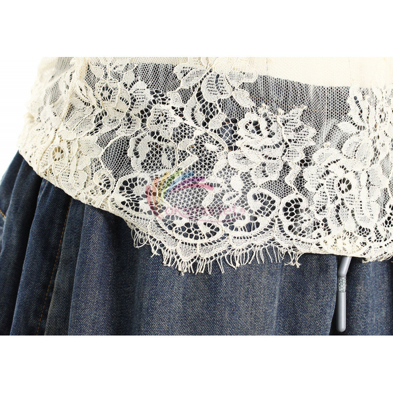 Ánh Sáng Sang Trọng Độc Đáo Denim Hai Mảnh Mùa Hè Phong Cách Mới Co Giãn Em Gái Nóng Ren Khâu Mềm Denim Treo Quần Short Bộ