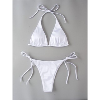 Đồ Bơi Nữ Màu Trơn Satin Tam Giác Cốc Dây Hai Mảnh BIkini Đồ Bơi