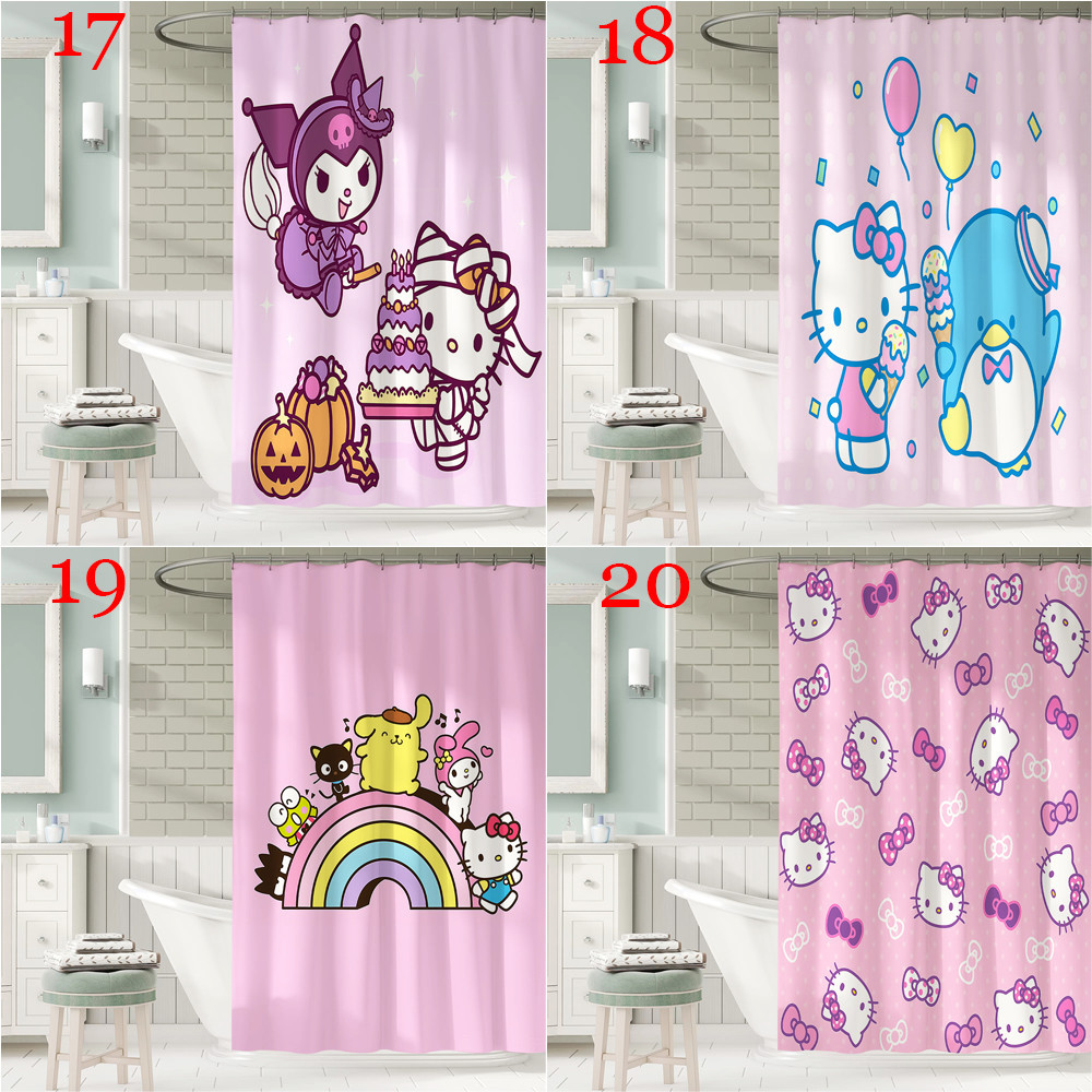 Sanrio Hoạt Hình Hello Kitty Polyester Chống Thấm Nước Màn Tắm Chống Nước Phòng Tắm Trang Trí Màn Tắm Vải Trang Trí Phòng Tắm Bộ 12 Móc
