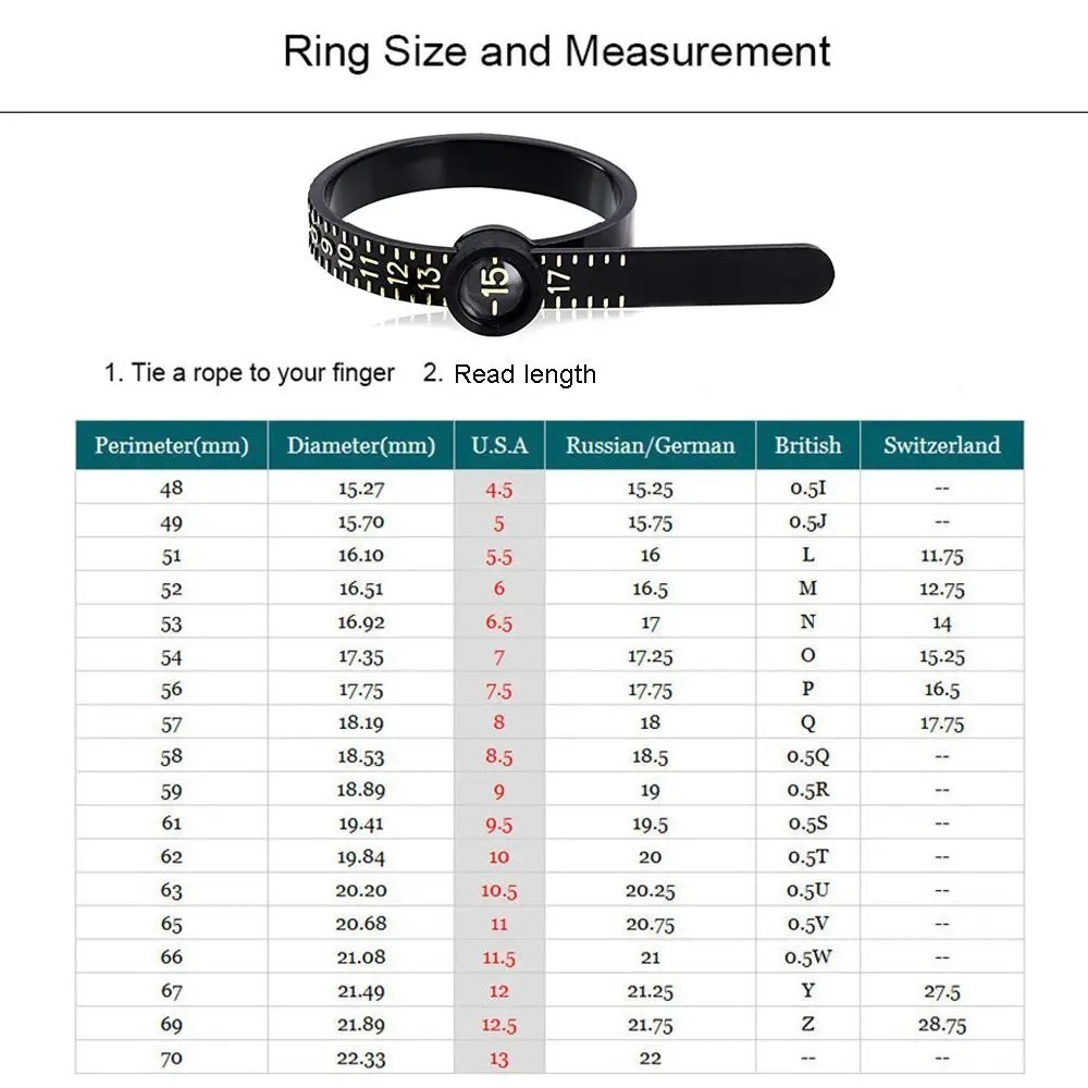 Thước vòng Đo Ngón Tay Cuộn Dây Vòng Công Cụ Định Cỡ Hoa Kỳ Đo Kích Thước Vòng Sizer Phụ Kiện