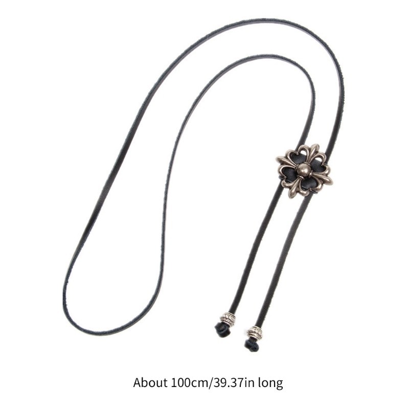 Tốt nhất Cross Flower Cowboy Bolo Tie Dây da nhân tạo phương Tây Vòng cổ cà vạt