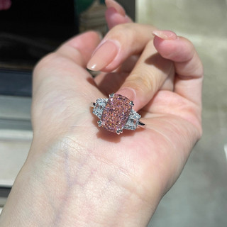 Châu Âu Mỹ ins Phong Cách Mới Kim Cương Hồng Đá Hoa Cắt Béo Hình Chữ Nhật Carbon Cao Kim Cương Mở Nhẫn Nữ