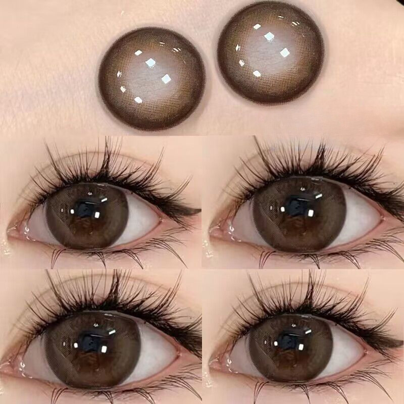 Set 2 Kính Áp Tròng Màu Đen contact lenses 0 ~ -8.00 black len 14.2mm lens cận lens nâu bean black 44