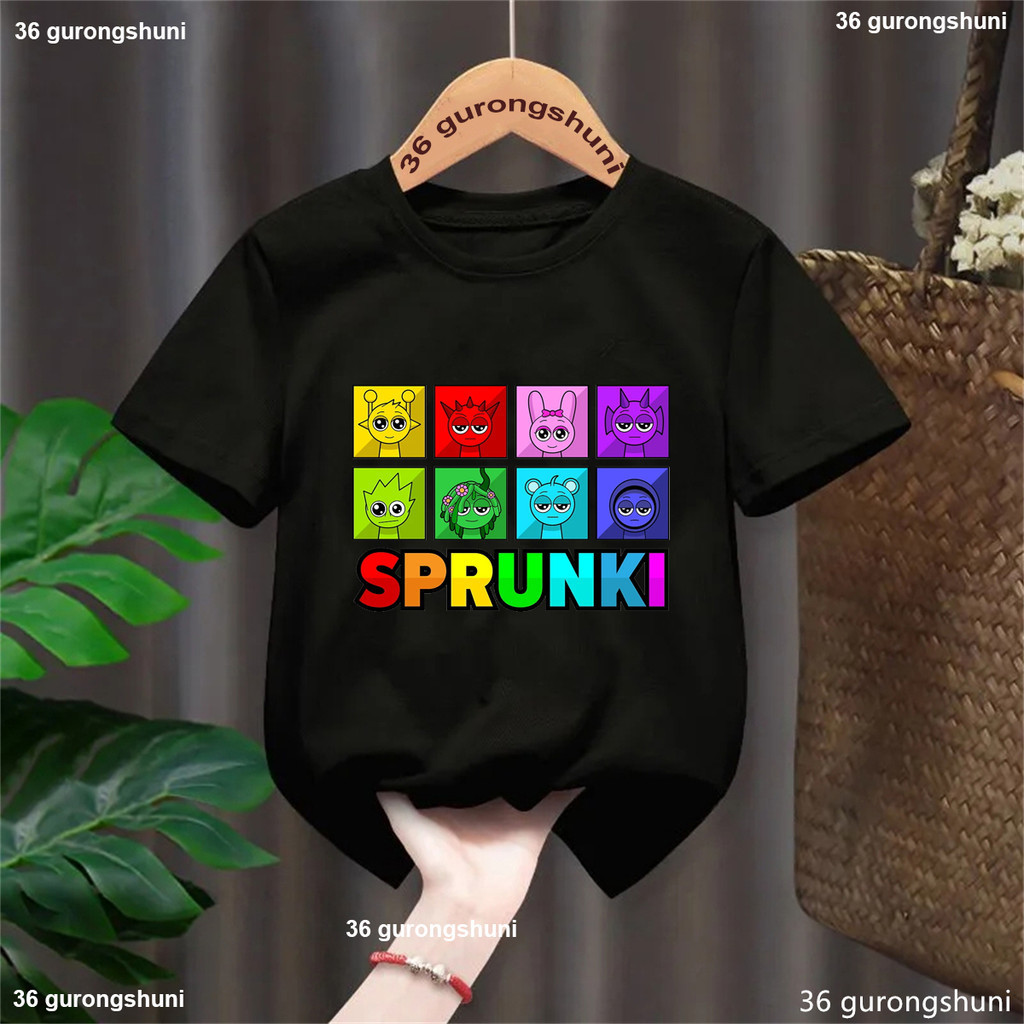 2025 New Cầu Vồng Sprunki Trò Chơi Âm Nhạc Đồ Họa In T-Shirt Kawaii Trẻ em' Mùa Hè Hàng Đầu