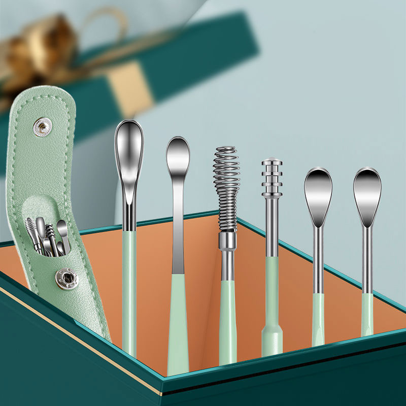 Bộ lấy ráy tai 6, bộ dụng cụ ngoáy tai chuyên nghiệp Inox kèm hộp FETA