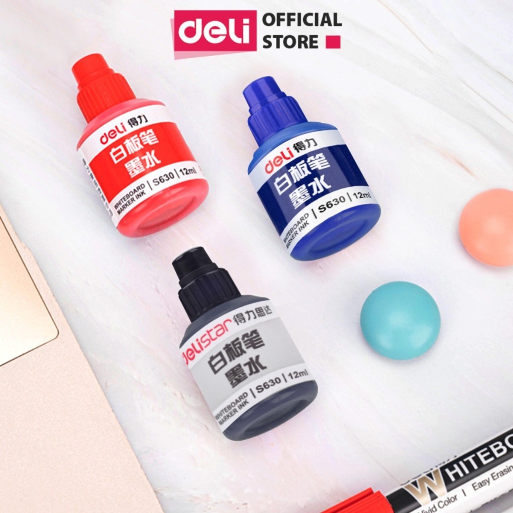 [VPP DELI] Mực Bút Lông Bảng Chính Hãng Deli - 3 Màu Mực - Dung Tích Lớn - Tiết Kiệm, Dễ Dàng Thay Thế - S630