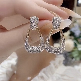 S925 Bạc Kim Full Kim Cương Hình Học Bông Tai Niche Cao Cấp 2024 Thời Trang Mới Nữ Nhẹ Bông Tai Sang Trọng