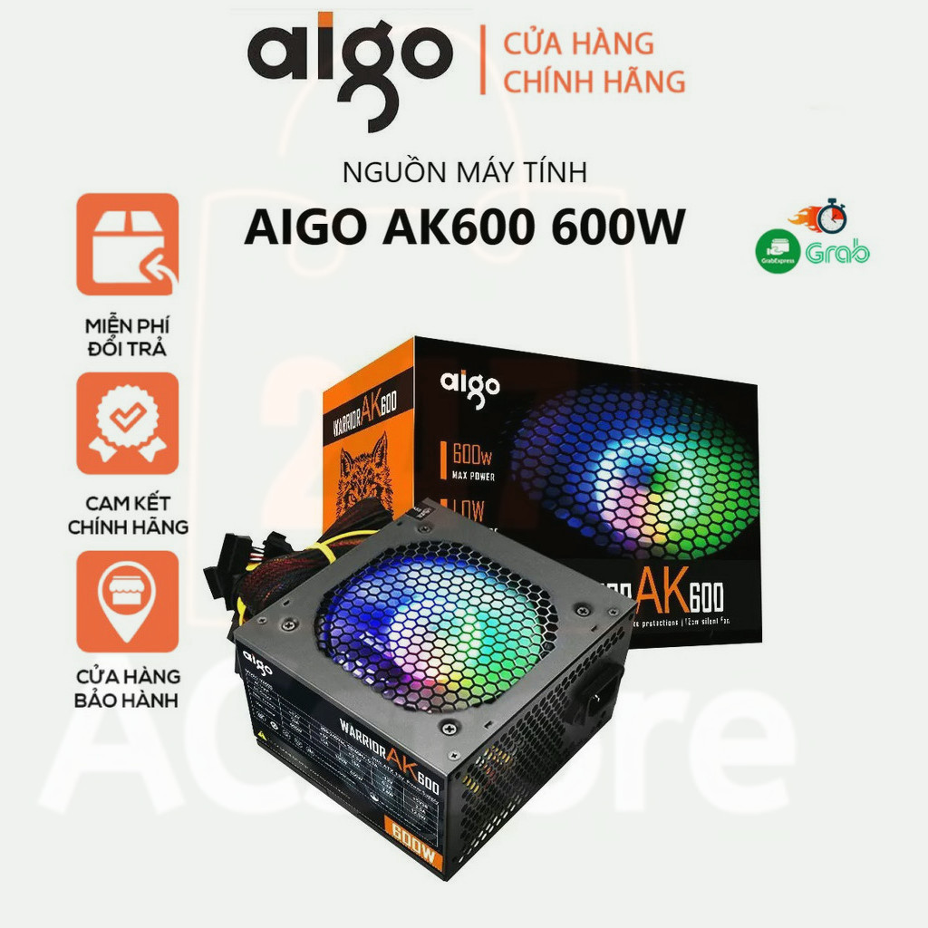Nguồn máy tính Công suất thực Aigo Warrios AK600 Công suất thực 500W ...