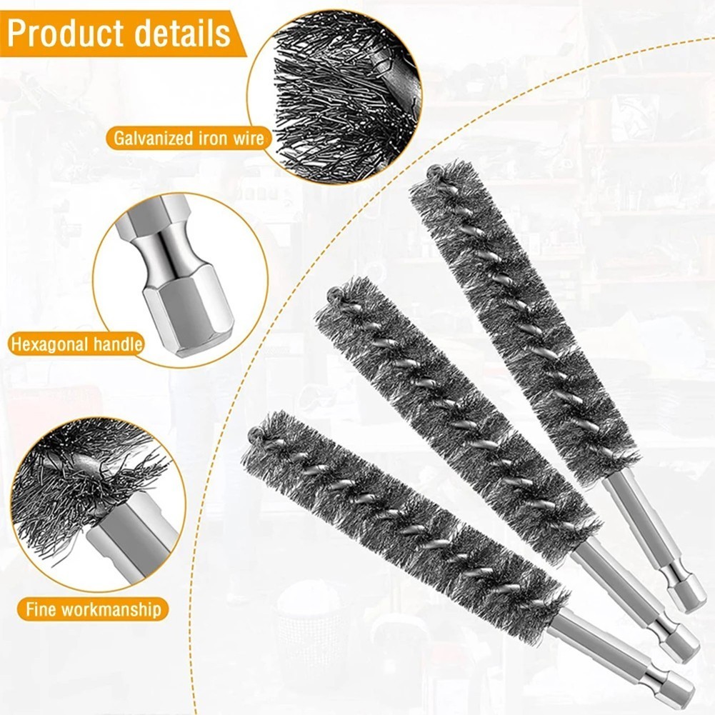 <WELV> Bàn chải làm sạch máy móc ống dây 8-19mm Dụng cụ đánh bóng rửa rỉ sét