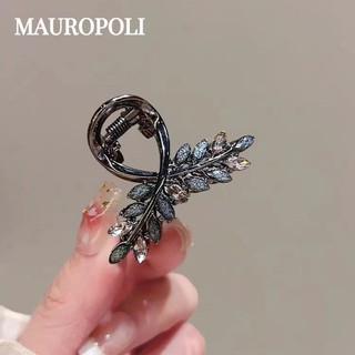 Mauropoli [Sẵn sàng] Súng bắn thủy tinh đen tai lúa mì Kẹp nhỏ dành cho nữ Cao cấp Kẹp tóc gãy tinh tế nửa mảnh Kẹp cá mập trung bình Phụ kiện tóc Niche