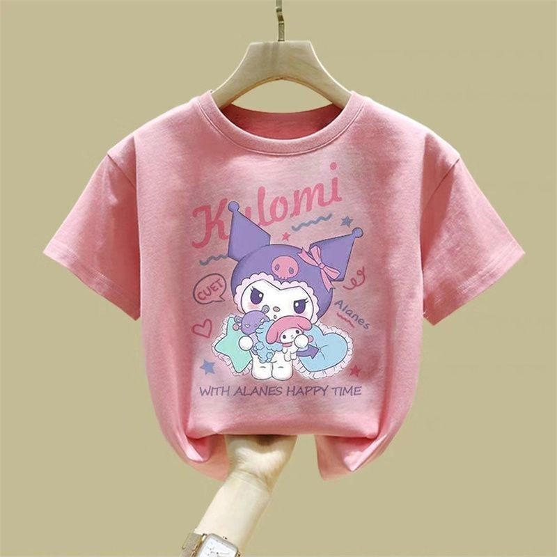 2024 Hoạt Hình Thời Trang Bé Gái Áo Thun Top Mùa Hè Mới Trẻ Em Kuromi Phong Cách Dễ Thương Áo Sơ Mi Tay Ngắn