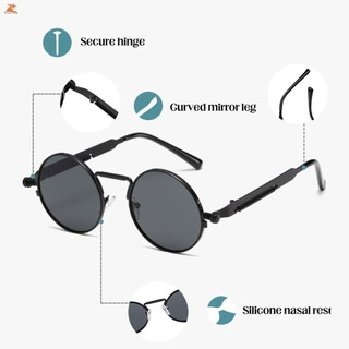 Kính râm cổ điển Sắc thái khung kim loại tròn hợp thời trang Kính râm ống kính đầy màu sắc