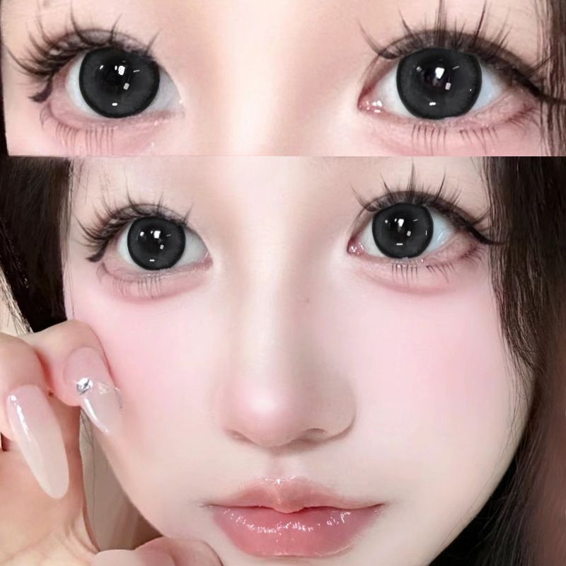 Set 2 Kính Áp Tròng Màu Đen contact lenses 0 ~ -8.00 black len 14.2mm lens cận lens nâu bean black 55
