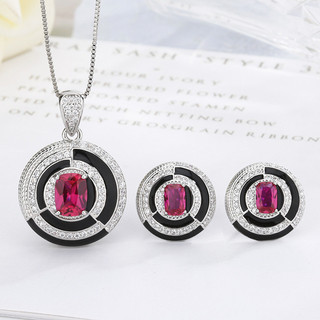 Châu Âu Mỹ ins Phong Cách Mới Kim Cương Ruby Đen Mã Não Hình Học Phù Hợp Với Nữ