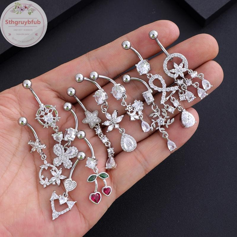 Sthb Thời Trang Trái Tim Hoa Dài Mặt Dây Chuyền Bụng Nút Nhẫn Nữ Bé Gái Cơ Thể Xuyên Bụng Nhẫn Thép Không Gỉ Bụng Nút Nhẫn VN