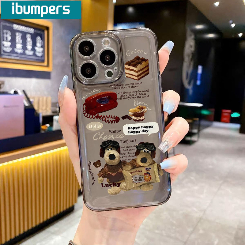ibumpers Ốp Lưng IPhone Retro Thời Trang Búp Bê Chó Con Họa Tiết Thực Phẩm Ốp Điện Thoại Trong Suốt Dày Dặn TPU Mềm Chống Sốc Cho IPhone 16 15 14 12 13 11 Pro Max IP 7 8 Plus X XS XR