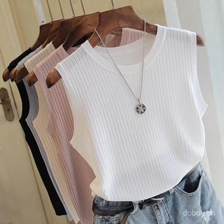 quần áo mùa hè nữ camisole áo lụa sát nách Áo vest mới cho phụ nữ, mặc ngoài, mặc trong, dáng ôm, màu sắc đồng nhất, cổ tròn, không tay, giảm cân, đa năng, kích thước lớn, đáy mỏng.
