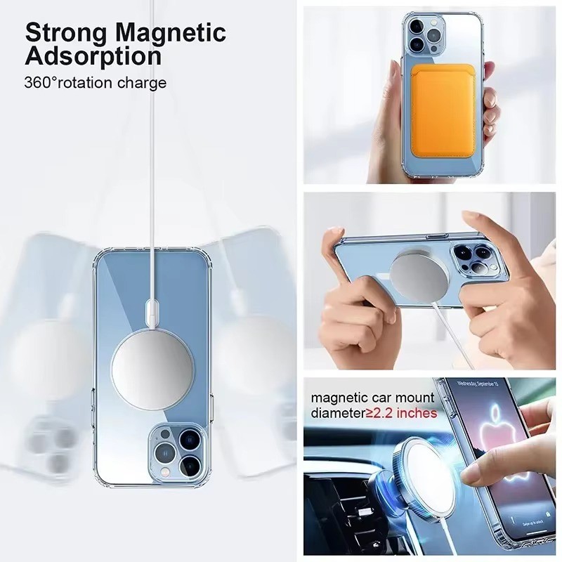 Ốp Sạc Không Dây Từ Tính Cho iPhone 17 16 11 15 14 13 12 Pro Max 16e X XR XS Max 7 8 Plus SE2 Vỏ Cứng Chống Sốc Acrylic Trong Suốt Từ Tính