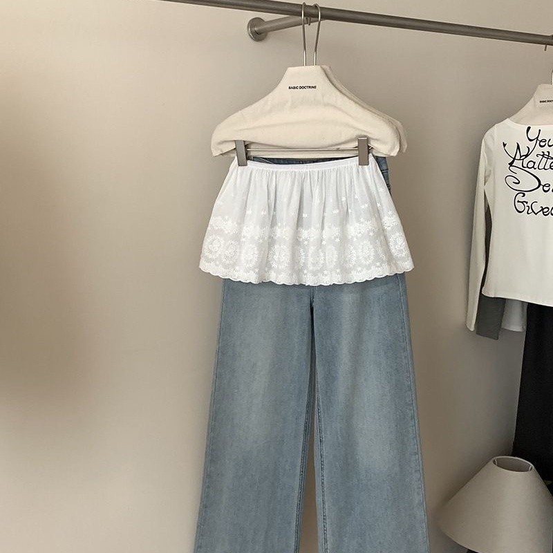 Milyfashion Thêu Lớp Mông Rèm Váy Rèm Trắng Không Đều Ren Mini Váy Ngắn Mỏng Hơn Nhìn Thời Trang Co Giãn Eo