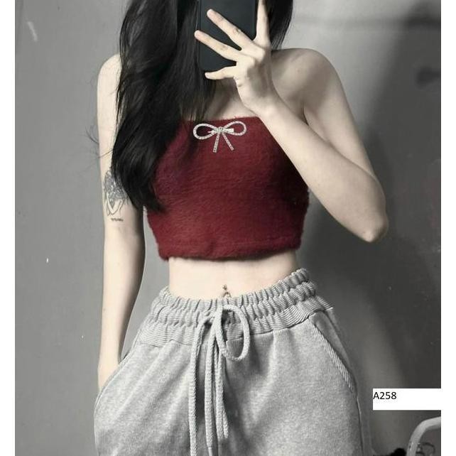 Áo CropTop Ống Lông Màu Trơn Không Dây Ôm Dáng Vừa Vặn Cho Nữ- A258 Women Tre Voi