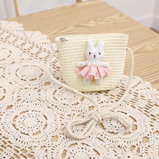Túi Rơm Mini MELEN, Dây Kéo Hoạt Hình Bunny Kid Túi Messenger, Dễ Thương Handmade Dệt Tiền Xu Đạo Cụ Ảnh Túi Xách Đeo Ngang