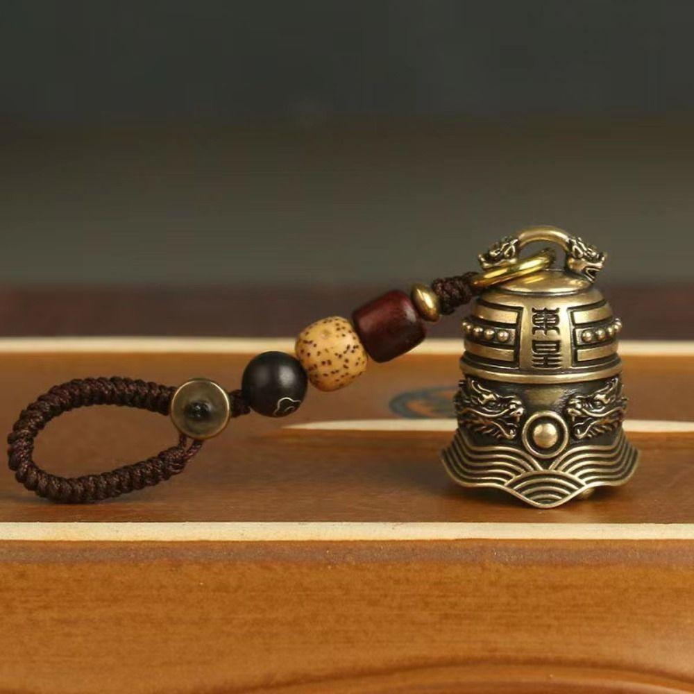 DELMER Đồng Chuông Xe Móc Khóa, Vintage Handmade Mantra Chuông Móc Khóa, Móc Chìa Khóa Ô Tô Phong Cách Dân Tộc Chuông Dây Handmade Dây Móc Khóa Ô Tô Nam