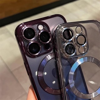 Thích hợp cho iPhone 11, 13, 12 Pro max, 14 Pro max, vỏ bảo vệ trong suốt mạ điện sang trọng có màng ống kính, vỏ mềm hút từ tính