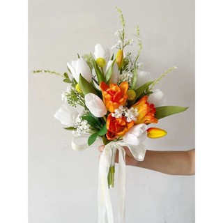 Bó hoa cưới từ hoa tulip vải CEVERIA phụ kiện chụp ảnh