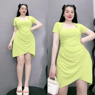 Váy thun NHỎ CLOTHING bigsize nữ tay ngắn cổ vuông dáng chữ A tà chéo tam giác chất thun tăm mềm mịn thời trang G658