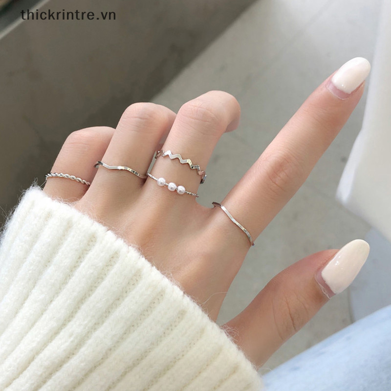 Thi 5 Chiếc Phong Cách Hàn Quốc Đơn Giản Vòng Ngọc Trai Sóng Bộ Tính Khí Vàng Bạc Đuôi Nhẫn Nữ Thời Trang Đơn Giản Trang Sức Dự Tiệc Quà Tặng VN