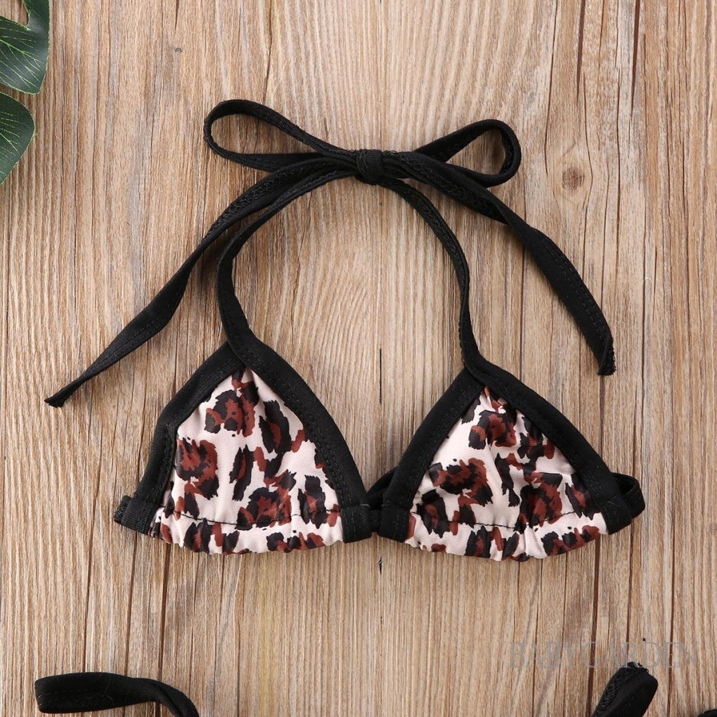 Baga-6-24 tháng tuổi Bộ Bikini in họa tiết da báo cho bé gái Dây cổ + Quần short Trang phục đồ bơi cho bé mùa hè