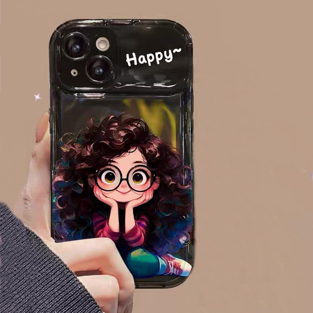 Cô Gái Có Kính Xoăn Tóc Ốp Lưng Điện Thoại iPhone 17ProMax 16Plus 15 14 13 12 11 Bảo Vệ Toàn Diện Chống Sốc Lật Gương Gấp Giá Đỡ Bao