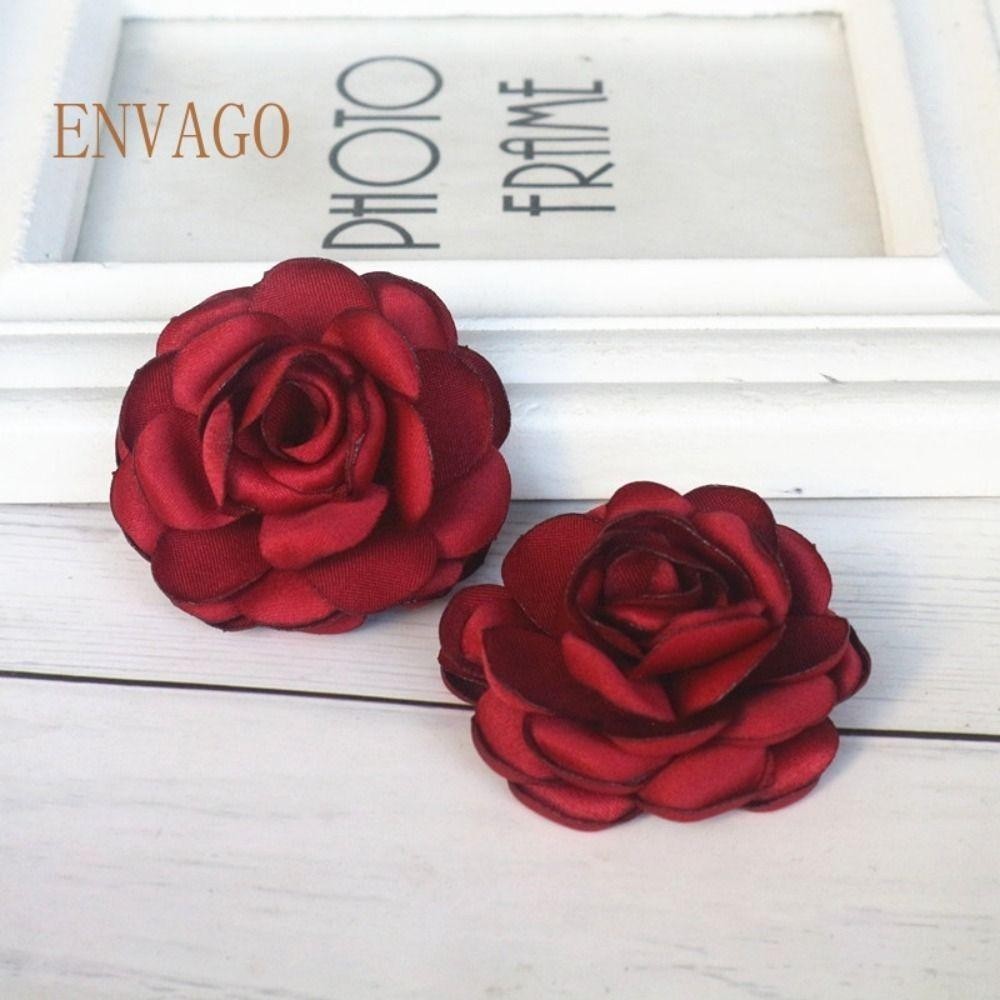 SMILE Vải Hoa Nhân Tạo, Hoa Hồng Satin Hoa Camellia Trang Trí, Phụ Nữ Handmade Đốt Cạnh Trâm Phụ Kiện Tóc Chất Liệu Thủ Công