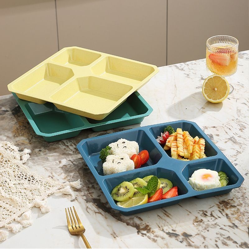Rơm lúa mì Đĩa bốn ngăn 211 Tấm phân vùng Tấm phân vùng bằng nhựa Tấm ăn nhẹ gia đình 211Plate Tấm giảm béo Khay thức ăn Đĩa định lượng Đĩa ăn sáng