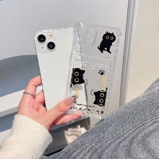 Ốp Ví Đựng Thẻ Ảnh Mèo Đen Cho Samsung Galaxy A22 A23 A42 A12 A13 A04 A04E A05 A02 A10 A10S A05S A02S A21S A03 Core Vỏ Điện Thoại TPU Mềm Đơn Giản