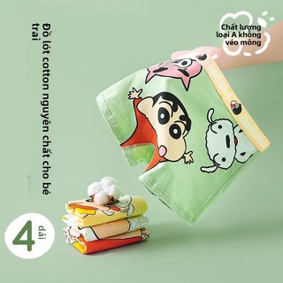 Quần Lót Cotton Bé Trai Set 4 Cái - Dáng Boxer Co Giãn In Hình Crayon Shinchan Siêu Dễ Thương