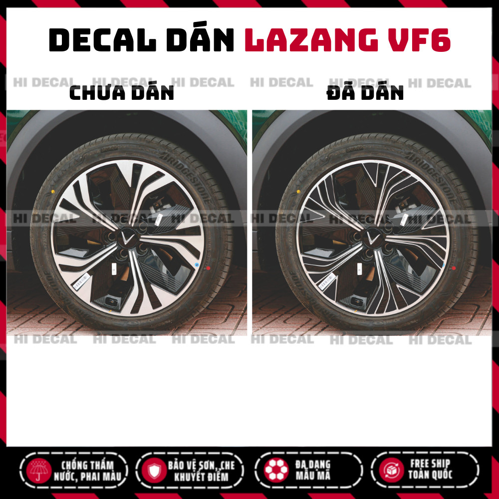 Tem dán mâm VF6 PQ, Decal lazang VF6 trang trí tạo điểm nhấn