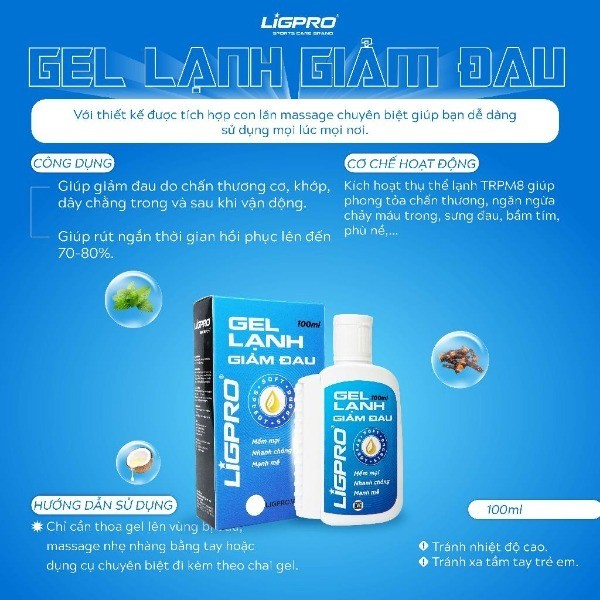 Gel lạnh giảm đau LIGPRO 100ml Dầu xoa bóp thảo dược thiên nhiên Thiết kế con lăn massasge hiện đại thethaochinhhang