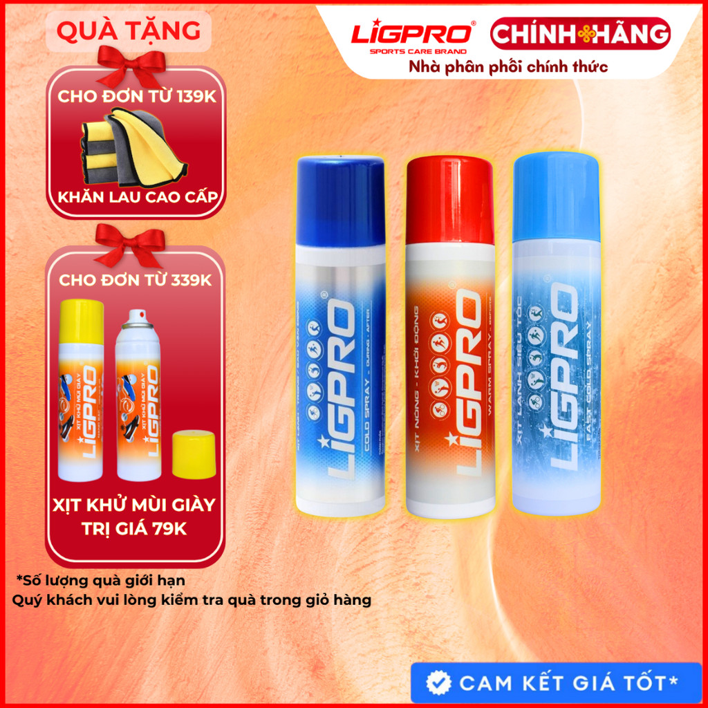 Combo Xịt lạnh siêu tốc Xịt nóng khởi động Xịt lạnh giảm đau chống giãn cơ LIGPRO thethaochinhhang