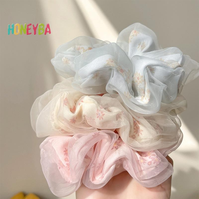 < Honeyba > Dây buộc tóc hoa ngọt ngào bằng lụa hai lớp dành cho bé gái Dây buộc tóc đuôi ngựa Dây cao su Dây buộc tóc Phụ kiện tóc