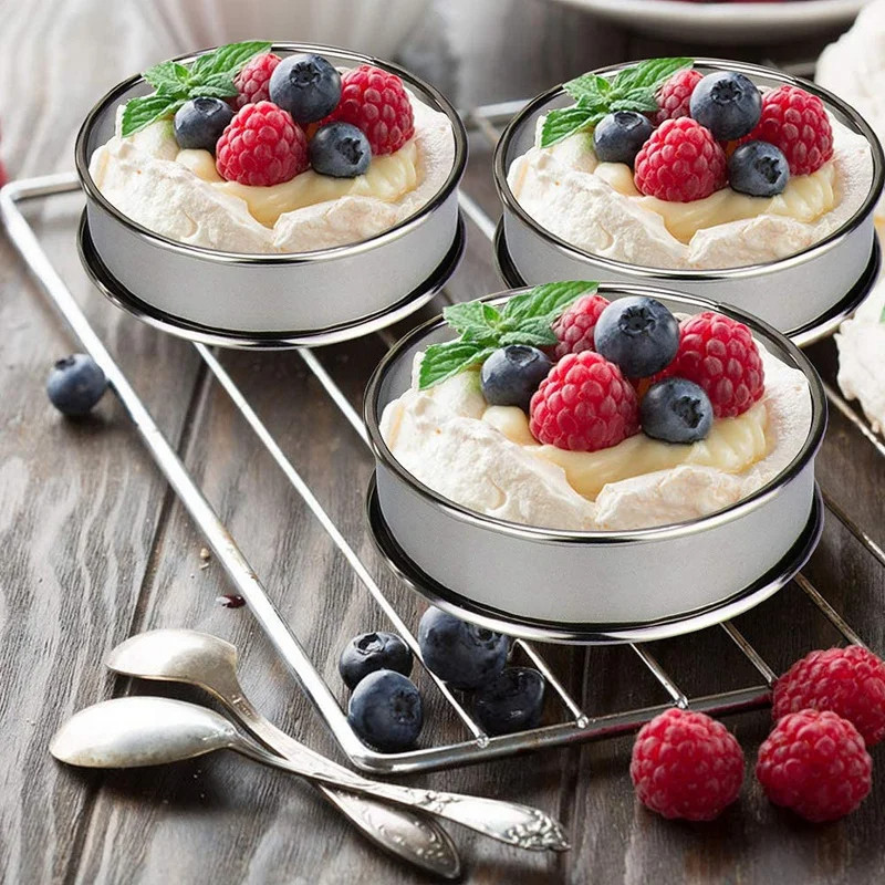 Khuôn làm bánh - Khuôn nướng bánh tròn bằng thép không gỉ 8 / 10CM - Vòng bánh Mousse cạnh cán đôi - Bánh quy, Món tráng miệng, Khuôn cắt trái cây - Dụng cụ làm bánh - Vòng làm đầy chanh