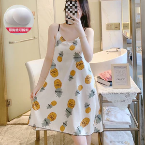 Phụ nữ mùa hè Ribbon Pajama Với Sling Chest Pad Dễ thương Cô gái Pajama