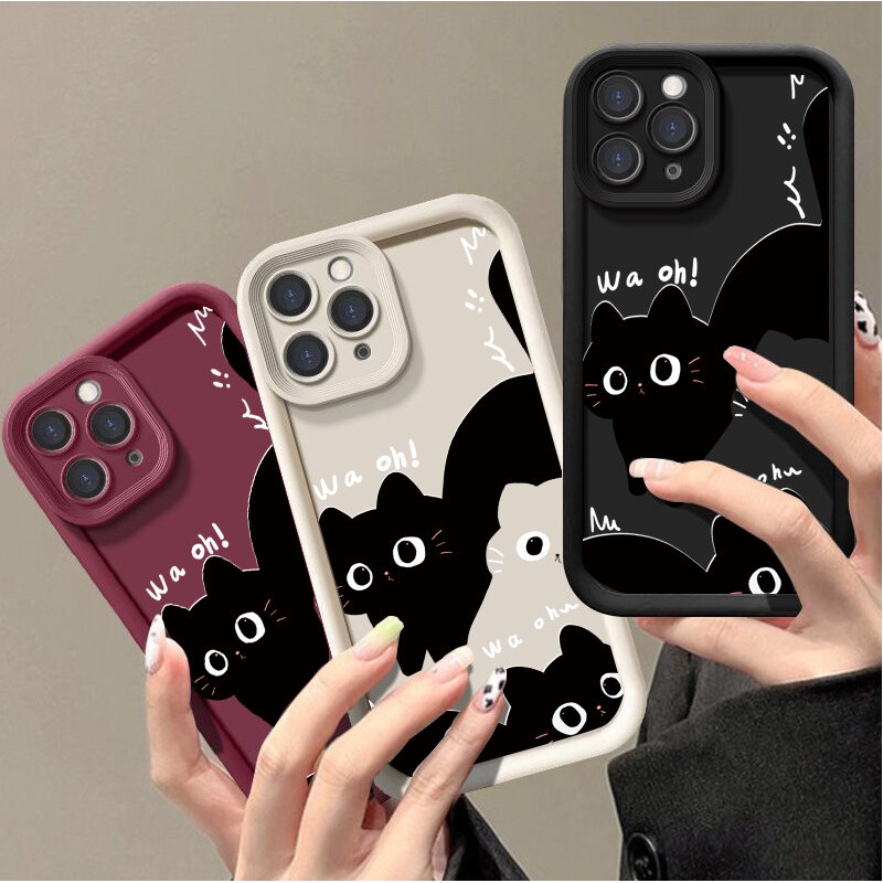 Ốp Điện Thoại Cho Samsung Galaxy M34 M31 M51 M30S M23 M20 M11 M15 J4 J6 Plus J8 A10 A01 A02 S20 Ultra Ốp Lưng Động Vật Dễ Thương Mèo Đen Bảo Vệ Camera Hoạt Hình