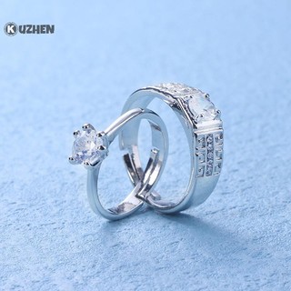 Kuzhen 1 Cặp Đôi Cổ Điển Có Thể Thay Đổi Kích Thước Nhẫn Đính Hôn Nam Nữ Kim Cương Giả Có Thể Điều Chỉnh Quà Tặng Valentine HOT
