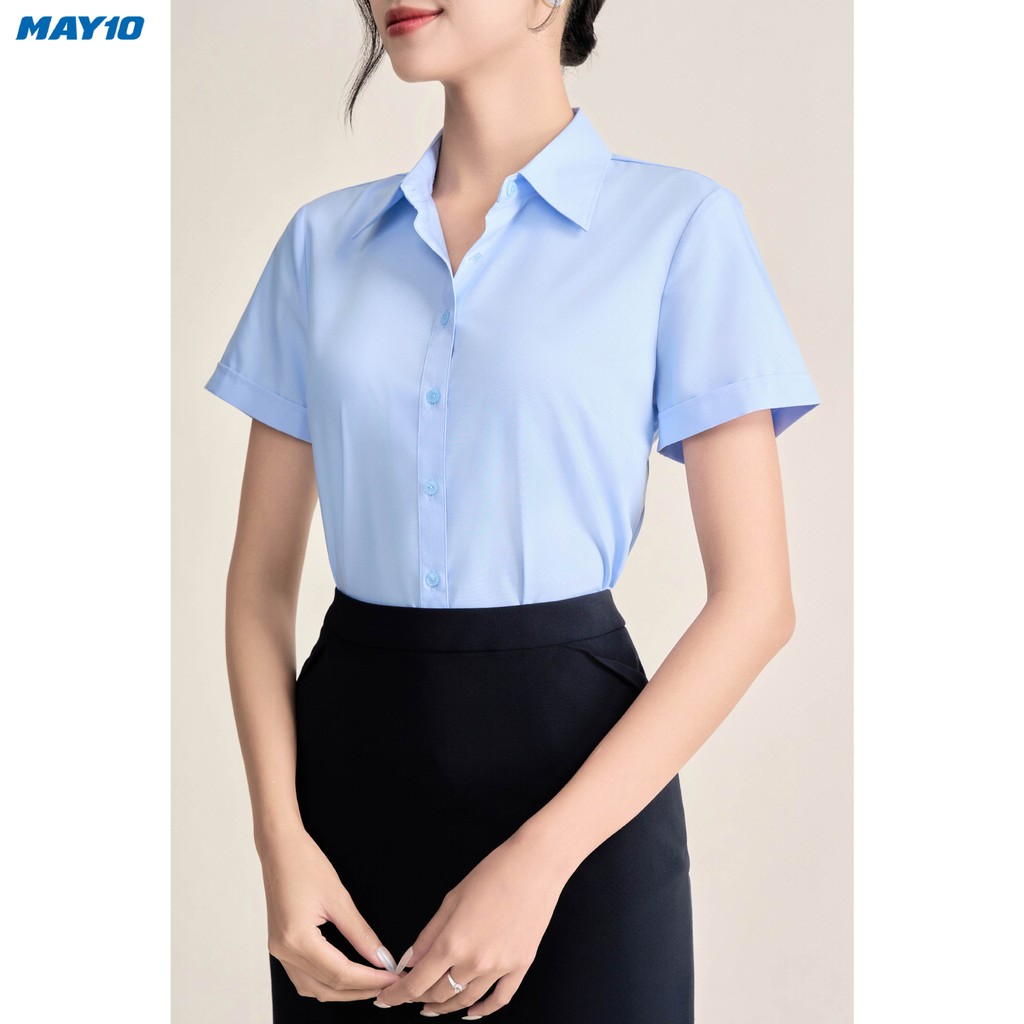 Mô tả Áo sơ mi nữ màu xanh May 10 màu AM072 - 4