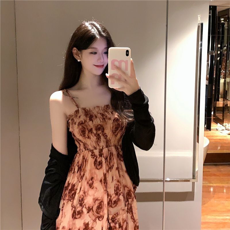 Đầm kiểu Pháp, đầm dây cho phụ nữ, mùa hè mới, đầm dài ôm sát eo