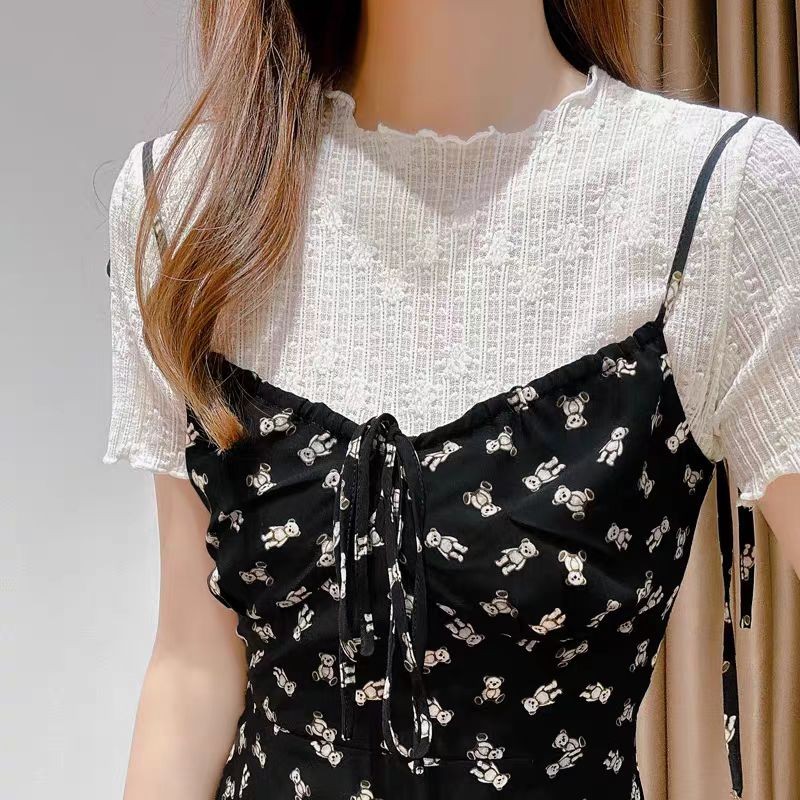 SUXI Áo thun ngắn tay cổ cao màu trơn đơn giản vừa vặn cho nữ 250219